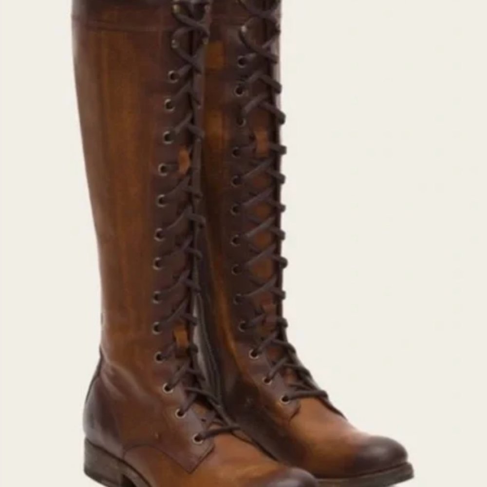 Frye Melissa Tall Lace Up Women Cognac Riding Boot - Sz 7 - Picture 2 of 6